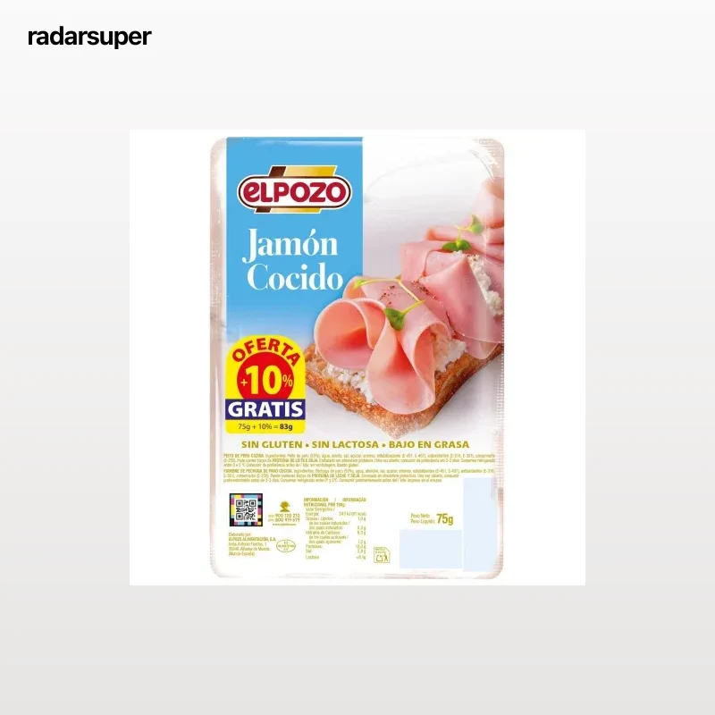 Jamón Cocido en lonchas El Pozo sin gluten y sin lactosa 75 g