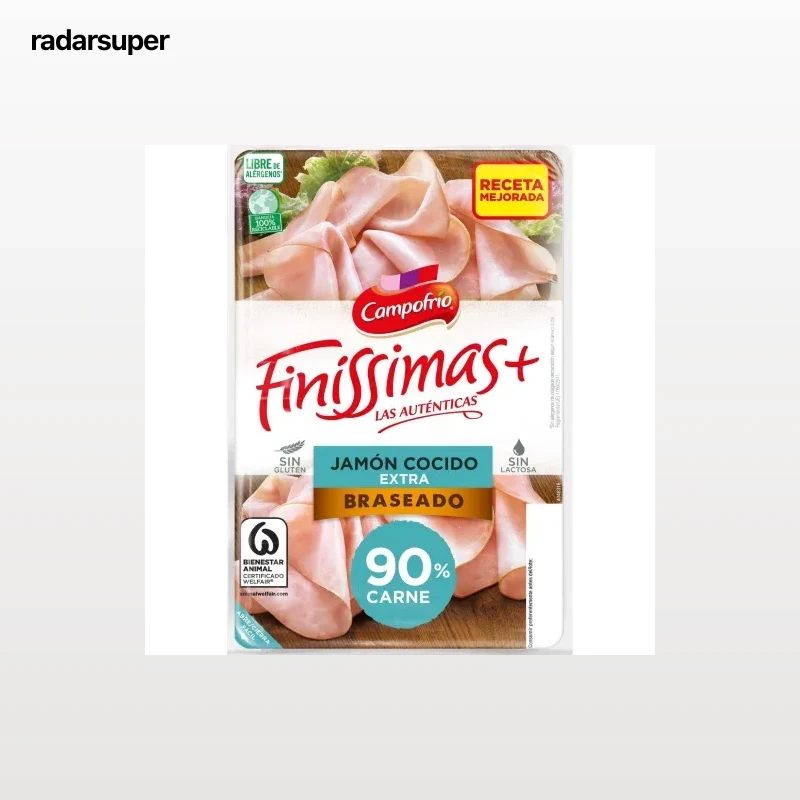 Jamón cocido extra braseado en lonchas Campofrío Finíssimas sin gluten y sin lactosa 115 g
