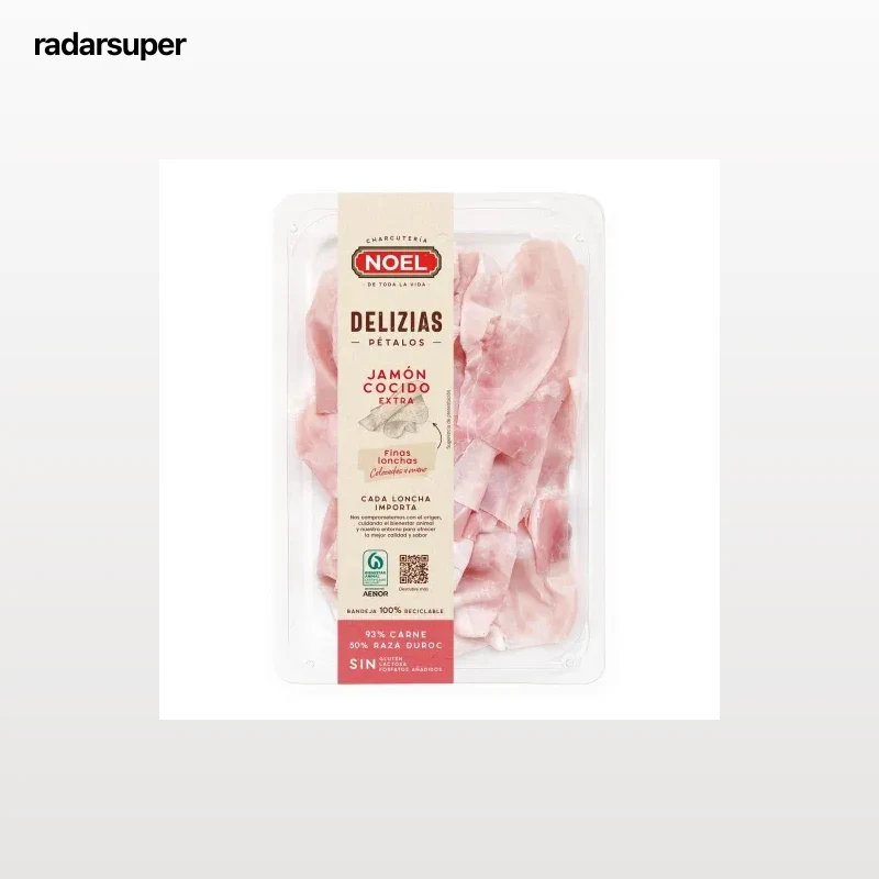 Jamón cocido extra en finas lonchas Noel Delizias sin gluten y sin lactosa 90 g
