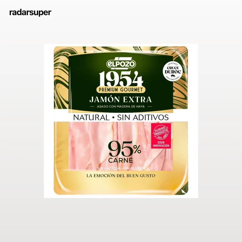 Jamón cocido extra en lonchas 1954 Premium Gourmet ElPozo sin gluten y sin lactosa 130 g