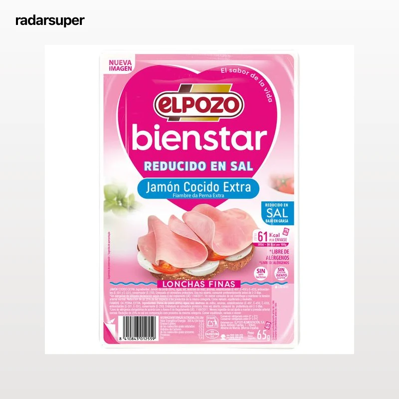 Jamón cocido extra en lonchas finas Bienstar ELPOZO 65g