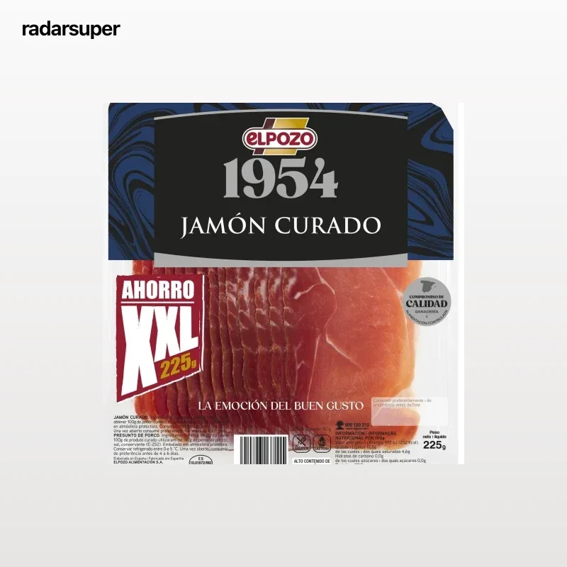 Jamón curado en lonchas 1954 ElPozo sin gluten y sin lactosa 225 g