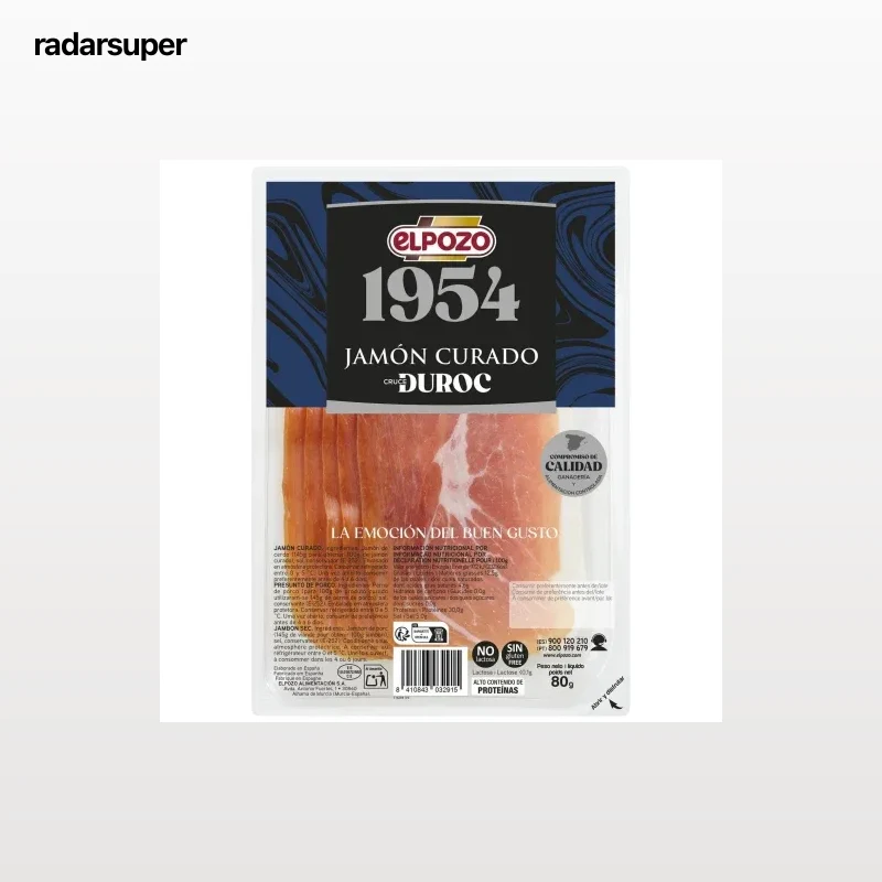 Jamón curado en lonchas ElPozo 1954 sin gluten y sin lactosa 80 g