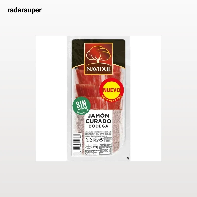 Jamón curado en lonchas Navidul sin gluten y sin lactosa 45 g.