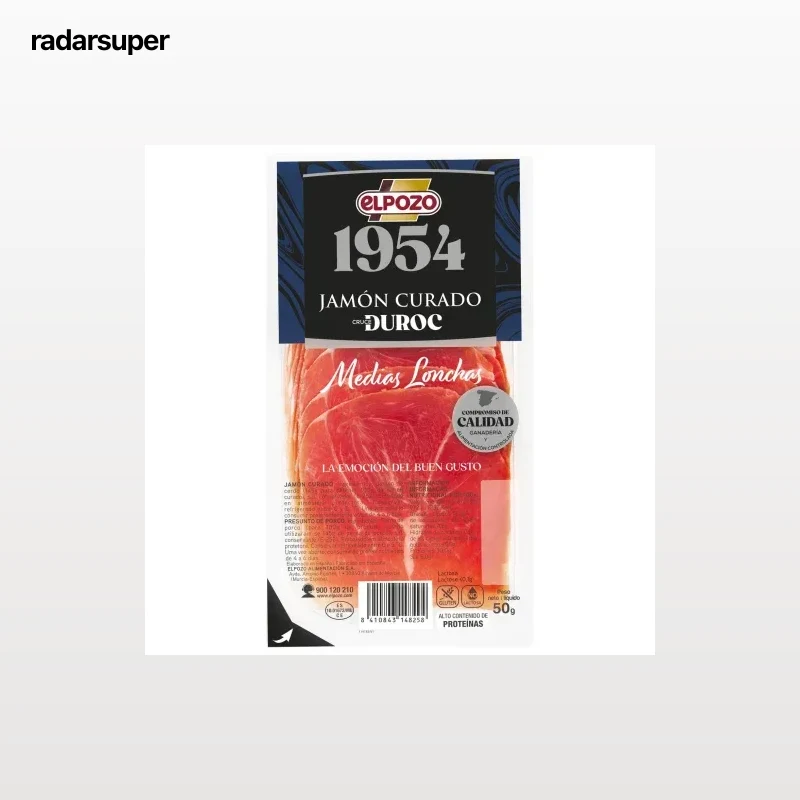 Jamón curado en medias lonchas El Pozo 1954 sin gluten y sin lactosa 50 g