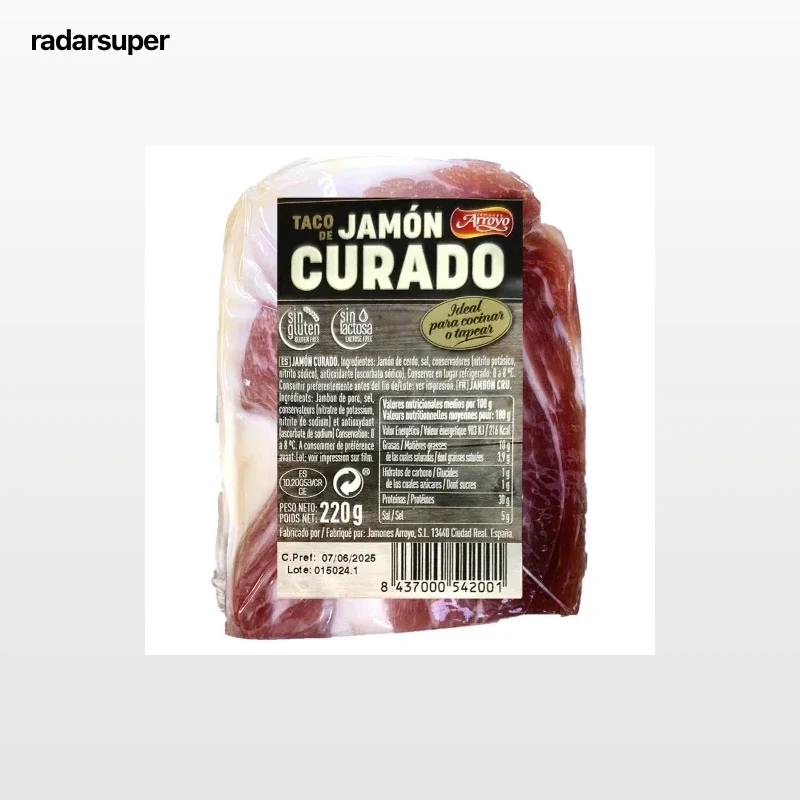 Jamón Curado en taco Arroyo sin gluten y sin lactosa 220 g