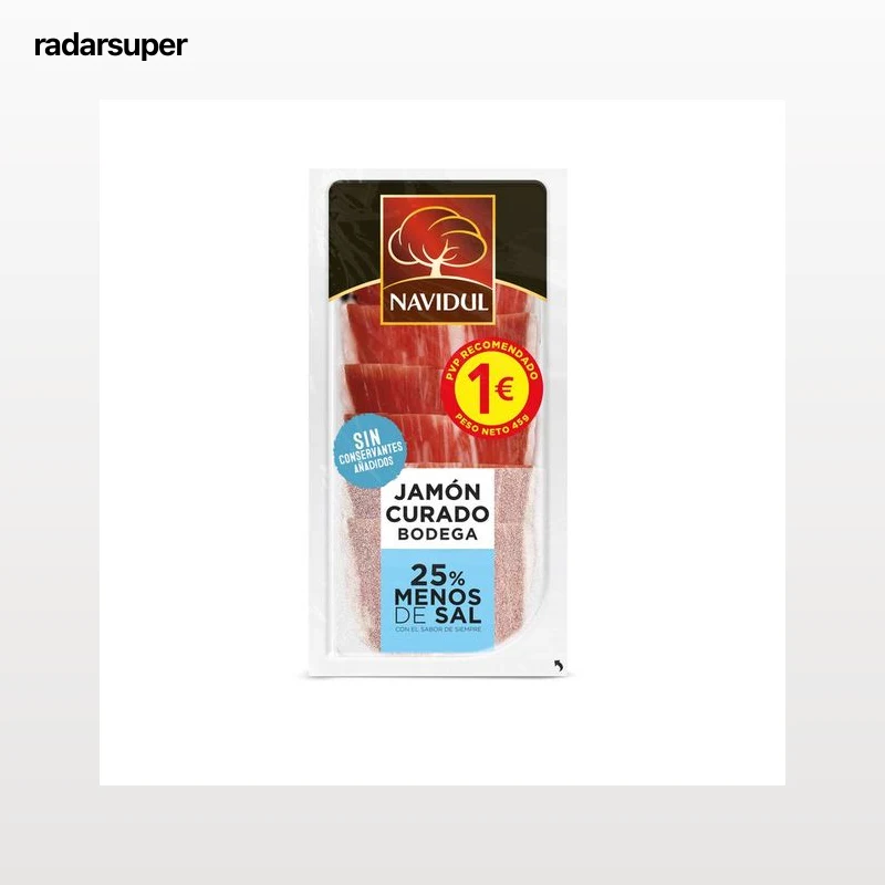 Jamón curado en lonchas reducido en sal Navidul 45 gr