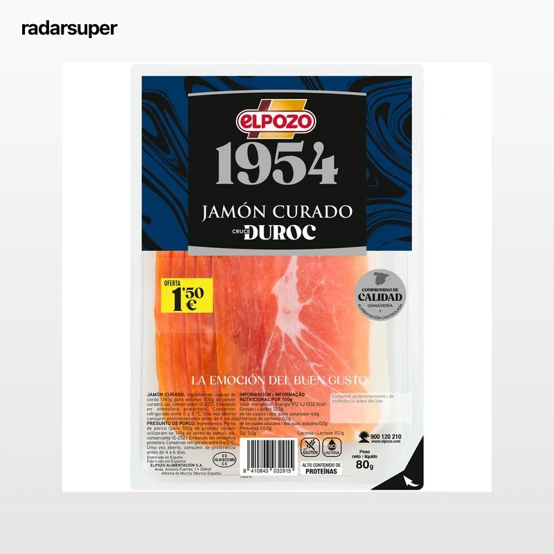 Jamón curado selección en lonchas ElPozo 80 gr