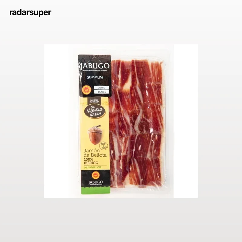 Jamón de Bellota Ibérico 100% Raza Ibérica DOP Jabugo cortado a cuchillo De Nuestra Tierra 80 g