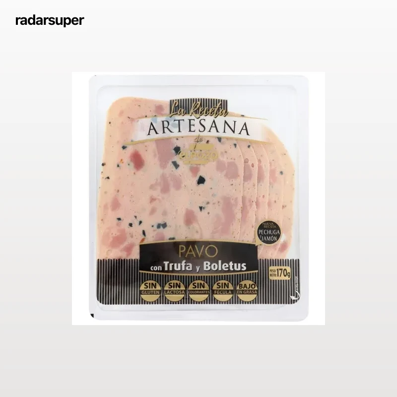 Jamón de pavo cocido trufado con boletus Receta Artesana El Pozo sin gluten y son lactosa 170 g