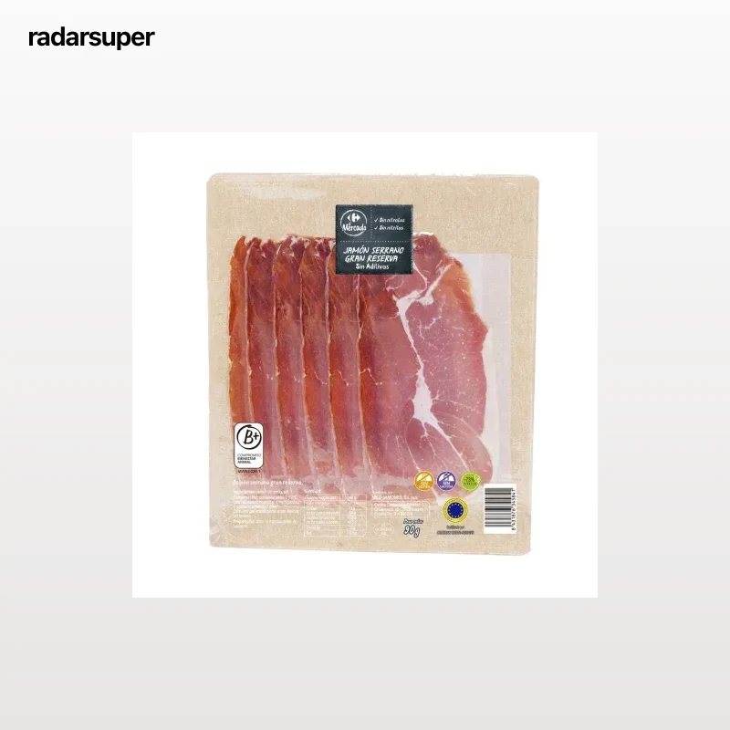 Jamón serrano gran reserva en lonchas Carrefour El Mercado sin gluten y sin lactosa 90 g