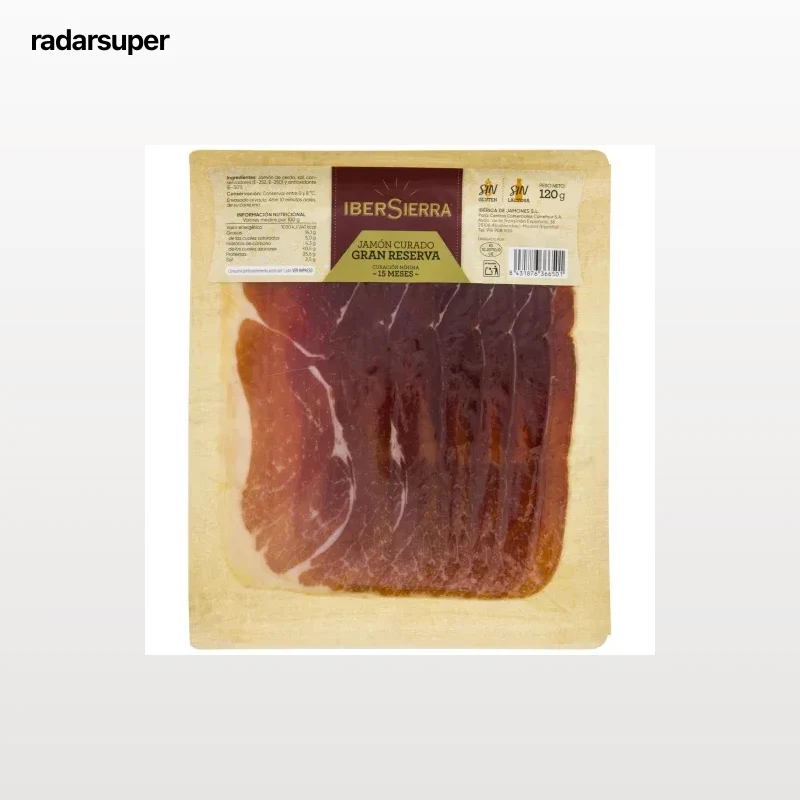 Jamón serrano gran reserva IberSierra sin gluten y sin lactosa 120 g.