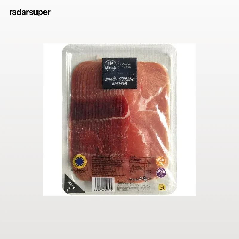 Jamón serrano reserva en lonchas Carrefour El Mercado sin gluten y sin lactosa 240 g