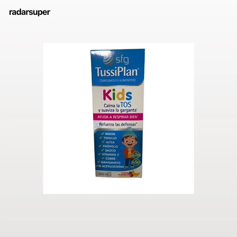 Jarabe kids Tussiplan sin gluten y sin lactosa 250 ml.