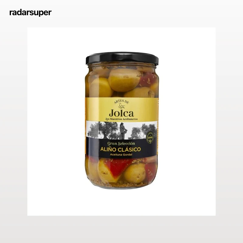 JOLCA Aceitunas gordal sin hueso con pimiento y ajo 680 g.