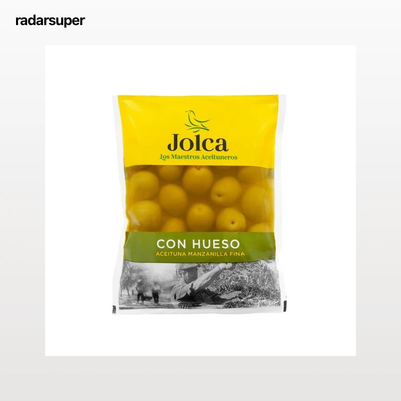 JOLCA Aceitunas verdes manzanilla fina con hueso bolsa de 100 g.