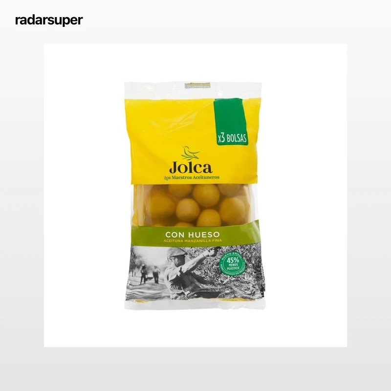 JOLCA Aceitunas verdes manzanilla fina con hueso pack de 3 bolsas de 65 g..