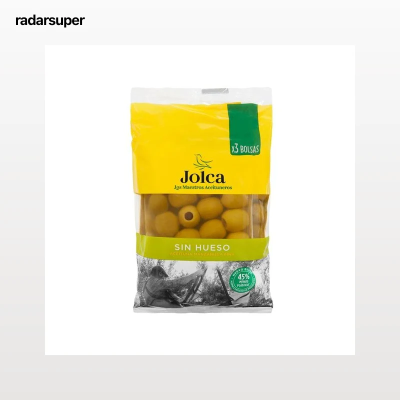 JOLCA Aceitunas verdes manzanilla fina sin hueso bolsa de 3 uds x 50 g.