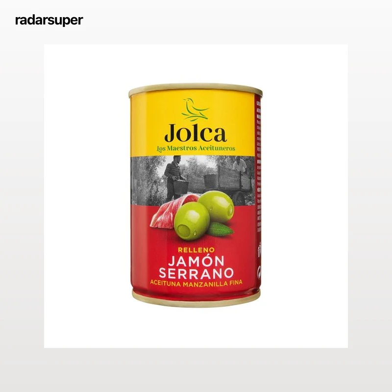 JOLCA Aceitunas verdes manzanilla rellenas de jamón serrano lata de 130 g.