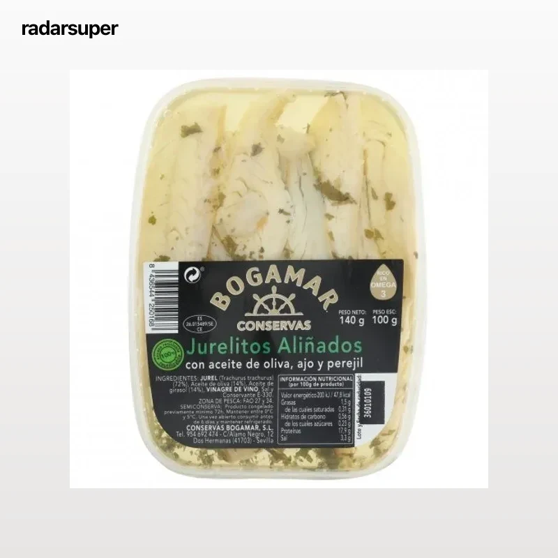 Jurelitos aliñados con aceite de oliva, ajo y perejil Bogamar 100 g