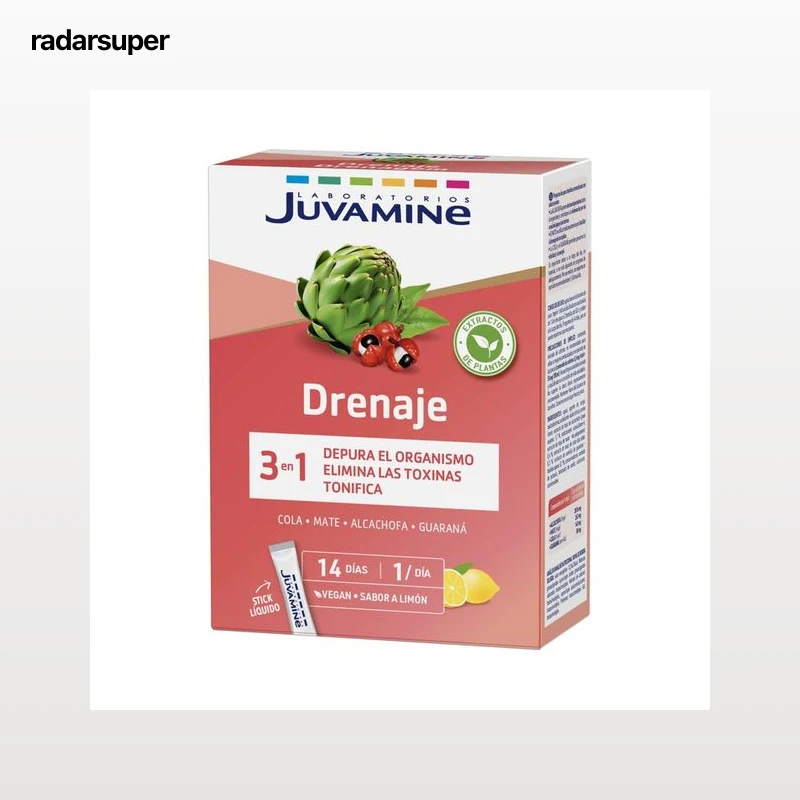 JUVAMINE Drenaje Cola de caballo, mate, alcachofa y guaraná sabor limón 14 uds.