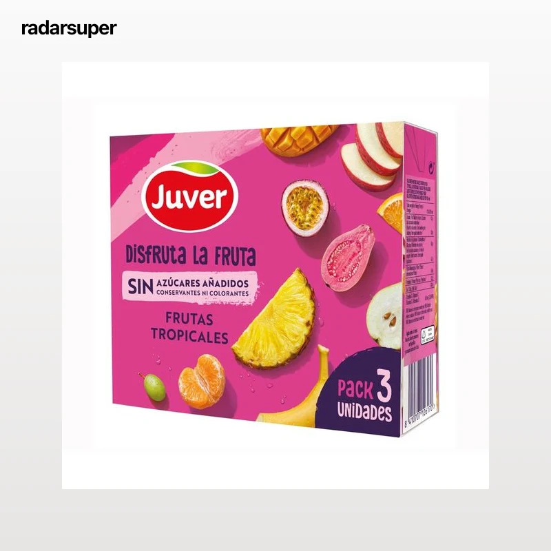 JUVER Disfruta Zumo de frutas tropicales sin azúcares añadidos pack 3 uds x 20 cl.