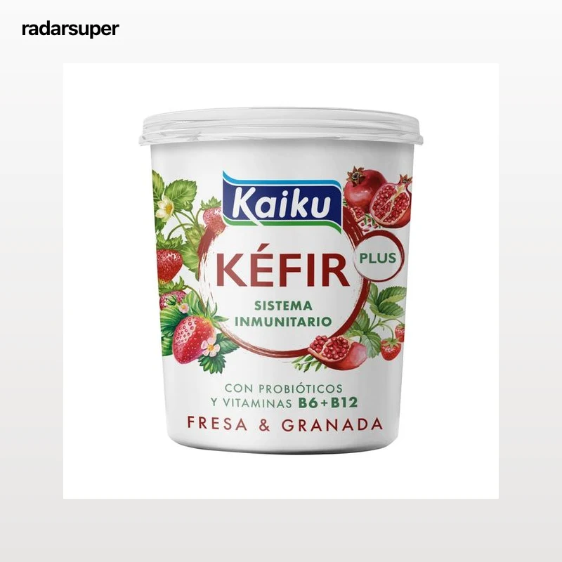 KAIKU Kéfir con probióticos, vitaminas B6 y B12 y fresa y granada  Plus 350 g.
