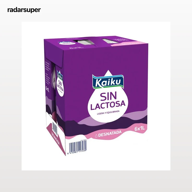 KAIKU Leche desnatada de vaca, sin lactosa  6 x 1l.