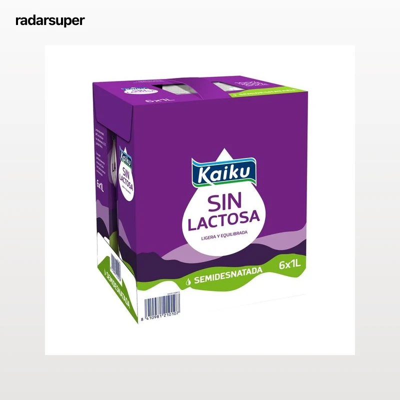 KAIKU Leche semidesnatada de vaca, sin lactosa  6 x 1l.