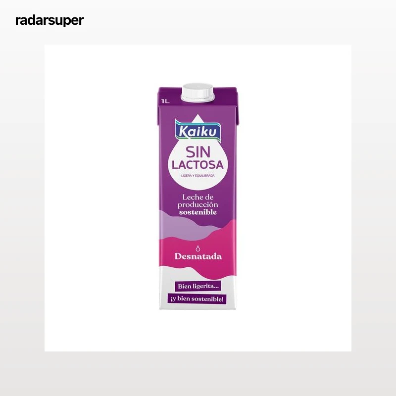 KAIKU Leche de vaca desnatada (0% materia grasa) sin lactosa y con ácido fólico  1 l.