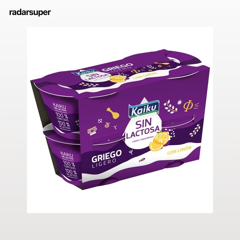 KAIKU Yogur griego ligero, con limón y sin lactosa Sin lactosa 4 x 90 g.