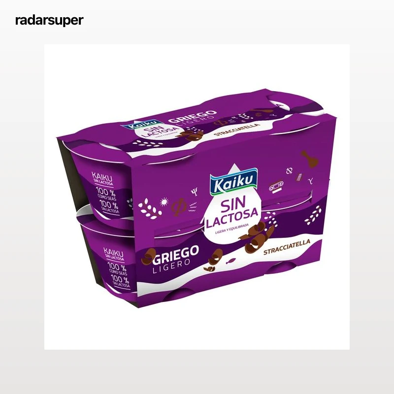 KAIKU Yogur griego ligero con stracciatella y sin lactosa 4 x 90 g.