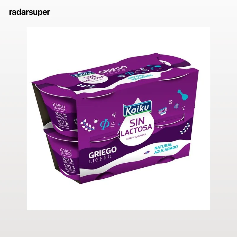 KAIKU Yogur griego natural azucarado y sin lactosa 4 x 90 g.