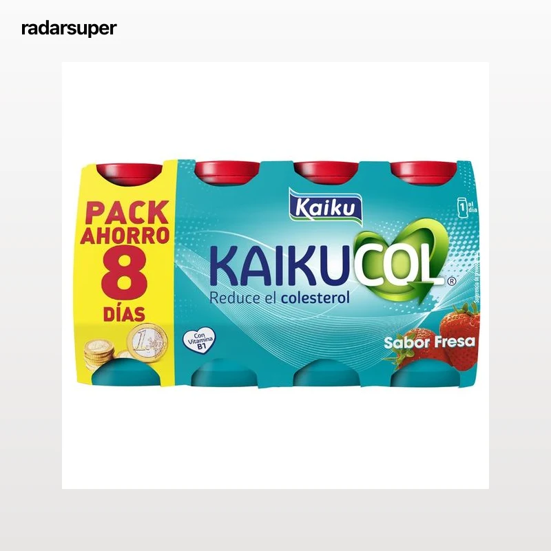 KAIKUCOL Yogur líquido que ayuda a reducir el colesterol con sabor a fresa 8 x 65 g.