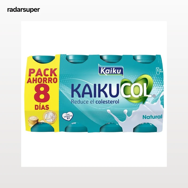 KAIKUCOL Yogur líquido que ayuda a reducir el colesterol, con sabor natural 8 x 65 g.