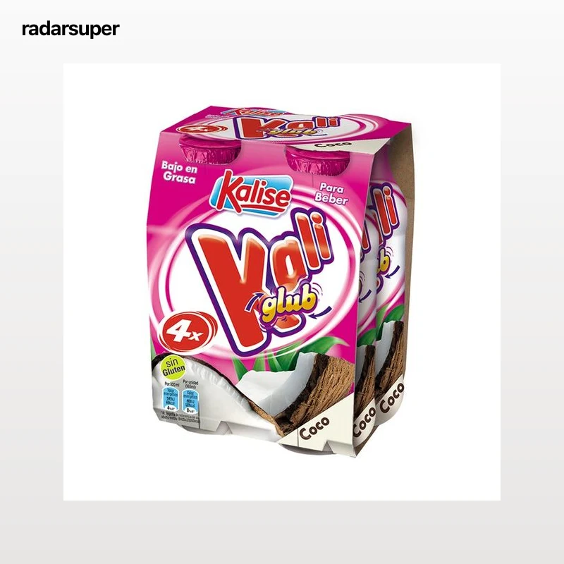 KALISE Yogur líquido con coco, sin gluten y bajo en grasa Kaliglub 4 x 165 ml.