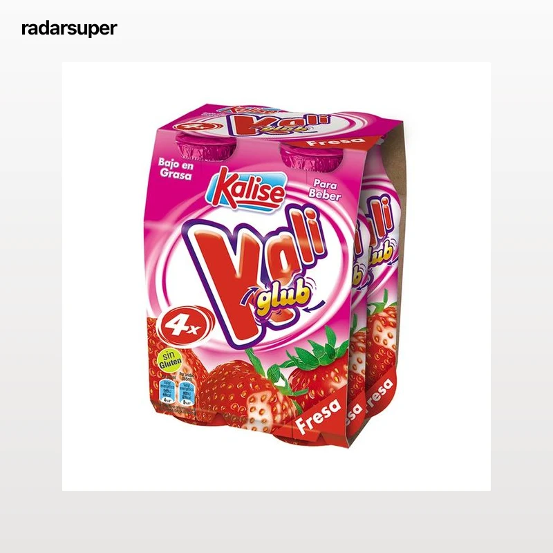 KALISE Yogur líquido con fresa, sin gluten y bajo en grasa  Kaliglub 4 x 165 ml.