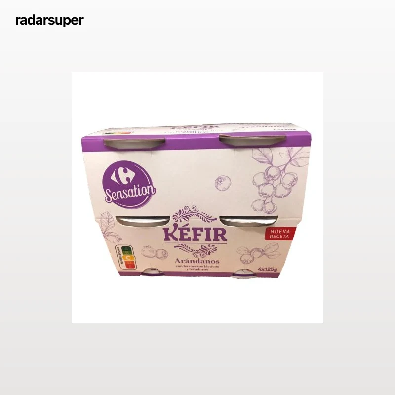 Kéfir de arándanos Carrefour Sensation pack de 4 unidades de 125 g.