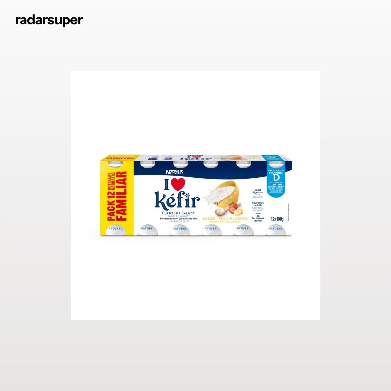 Kéfir sabor a fresa y plátano Nestlé sin gluten pack de 12 unidades de 100 g.
