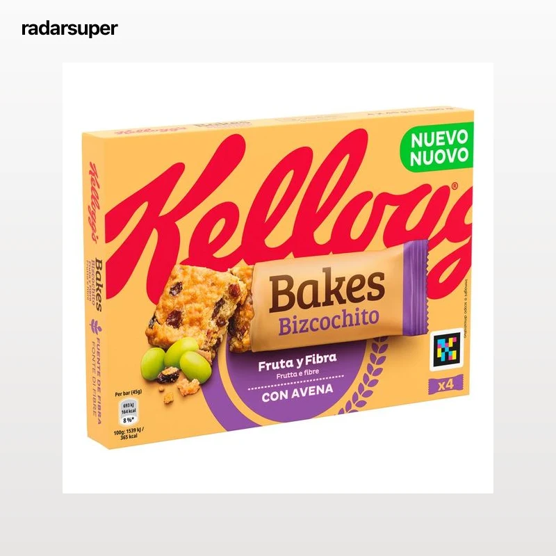 KELLOGG'S Barritas de trigo y avena con pasas , vitaminas y hierro 4 x 45 g.