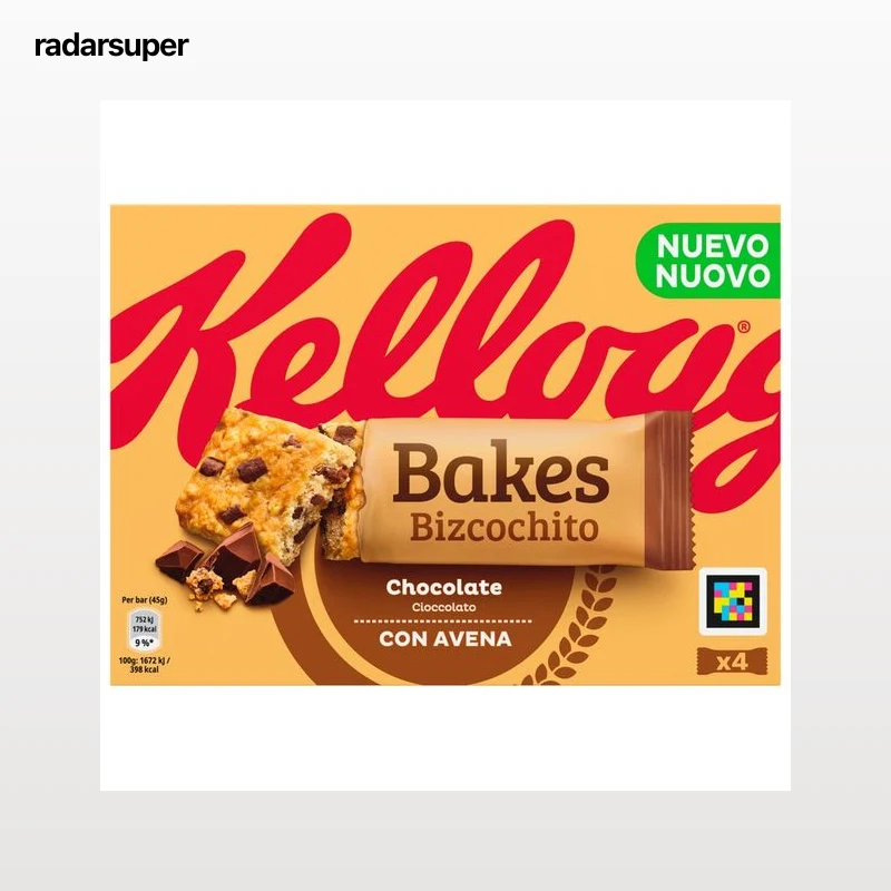 KELLOGG'S Barritas de trigo y avena, con pepitas de chocolate, vitaminas y hierro 4 x 45 g.