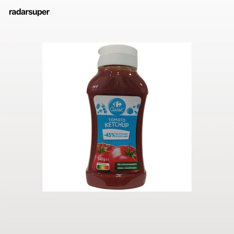 Kétchup -45% de azúcar Classic Carrefour envase 540 g.
