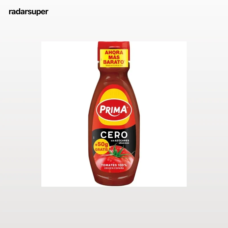 Kétchup Cero Prima sin gluten y sin azúcar añadido envase 460 g.