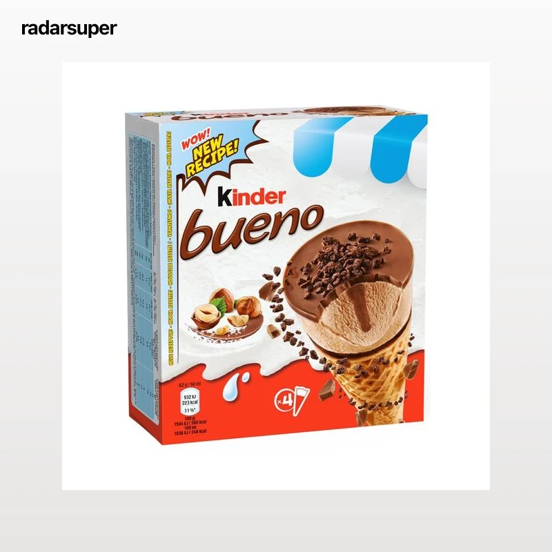 KINDER Conos de helado de avellana con disco de virutas de chocolate y avellanas 4 x 90 ml.