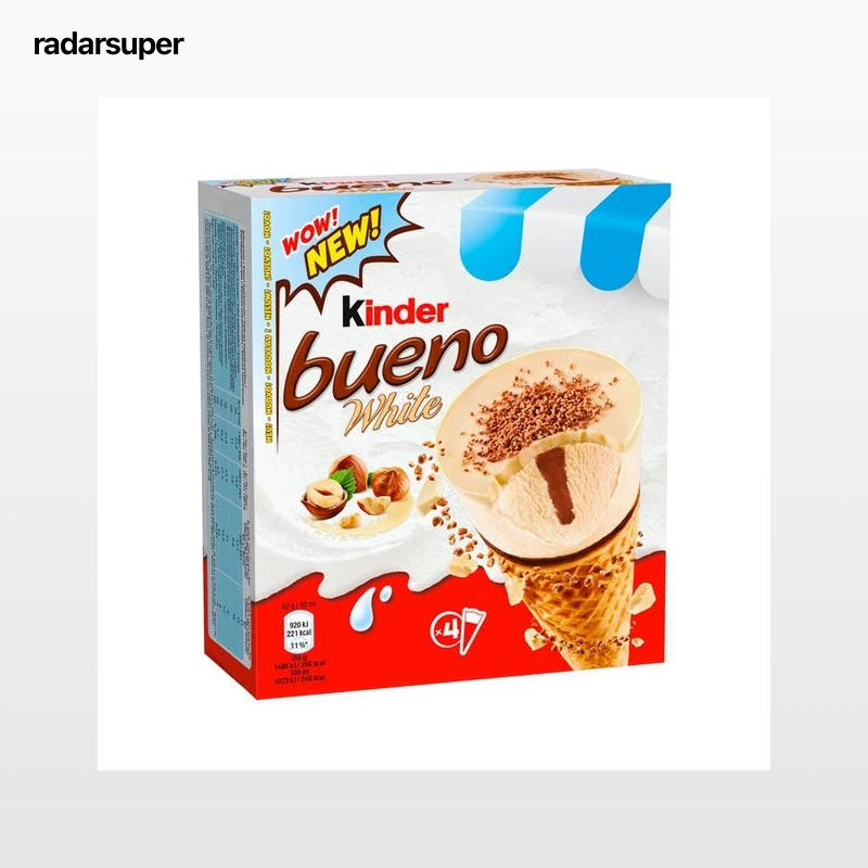 KINDER Conos de helado de avellana con disco de virutas de chocolate blanco y avellanas 4 x 90 ml.