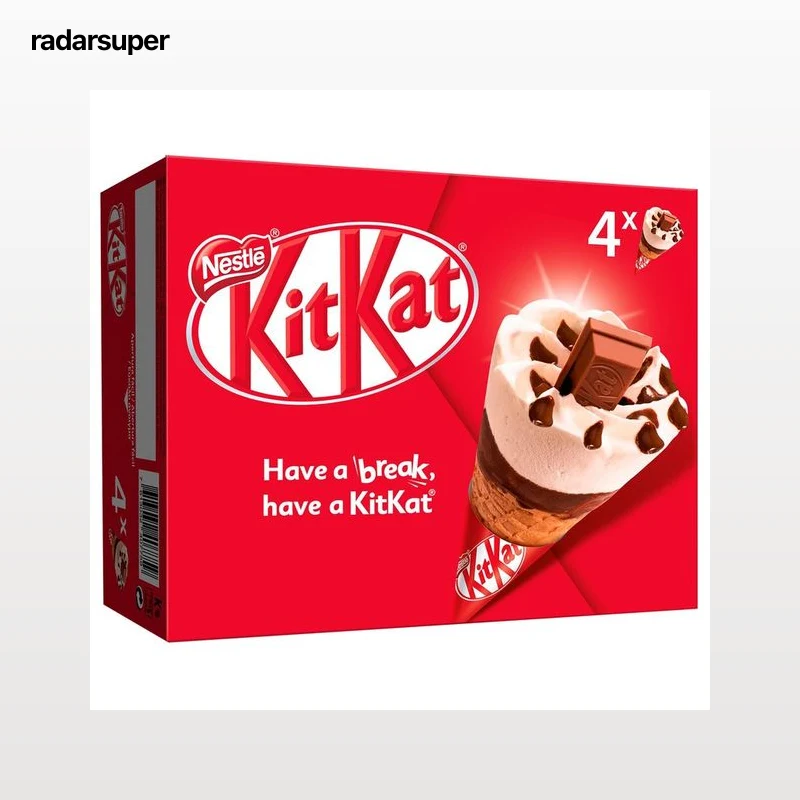KIT KAT Cono de helado de vainilla, chocolate y un barrita de Kit kat en el centro 4 x 100 ml.