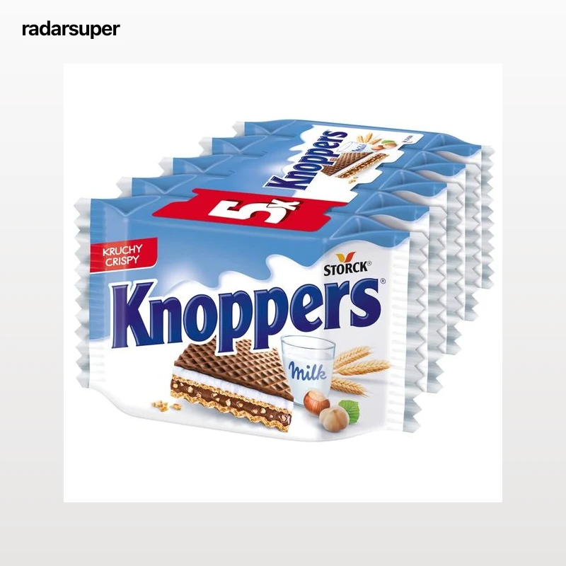 KNOPPERS Galletas de barquillo relleno con crema de leche y crema de avellanas crispy 5 uds. 125 g.