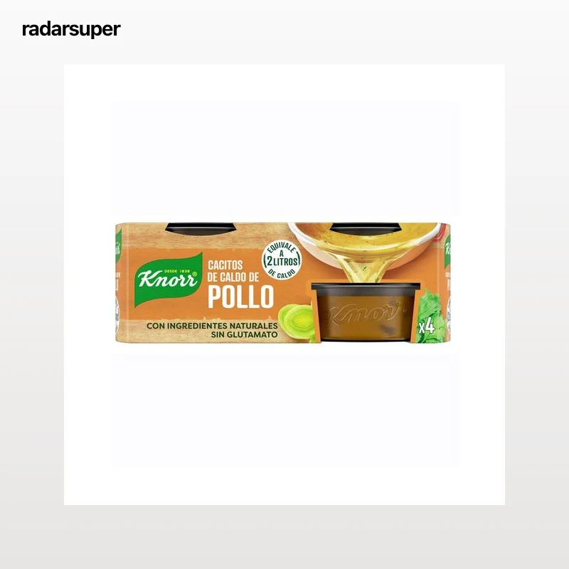 KNORR Cacitos de caldo de pollo, con ingredientes naturales, sin glutamato 4 uds. 28 g.
