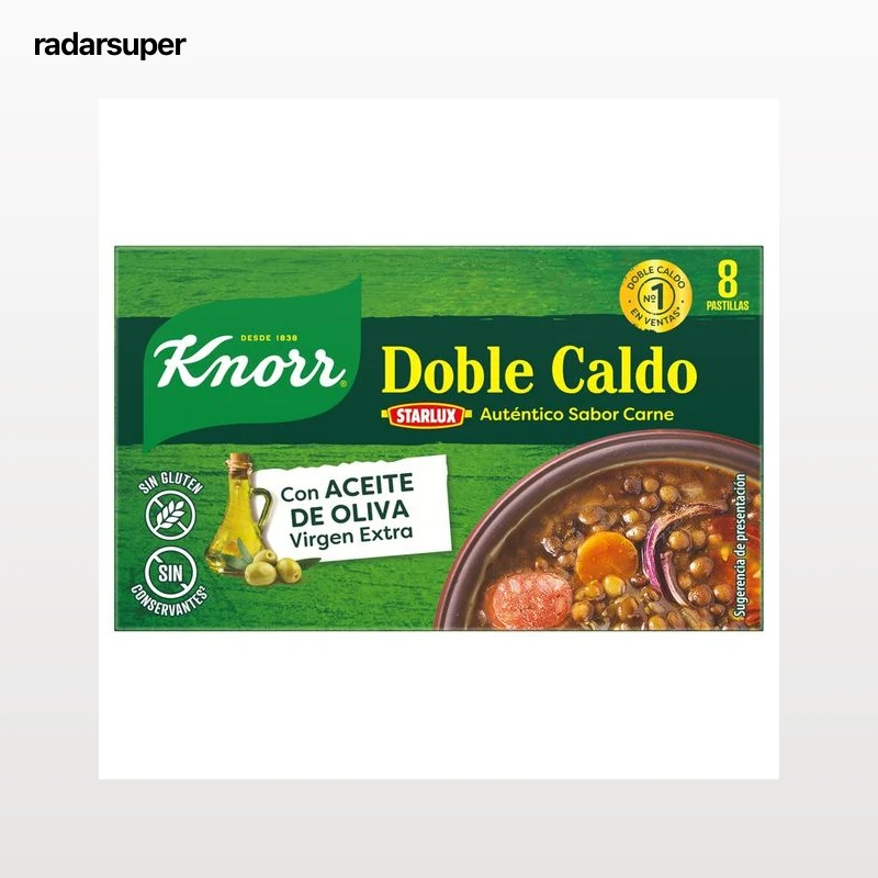 KNORR Pastillas de caldo sabor carne con toque aceite oliva 8 uds. 80 g.
