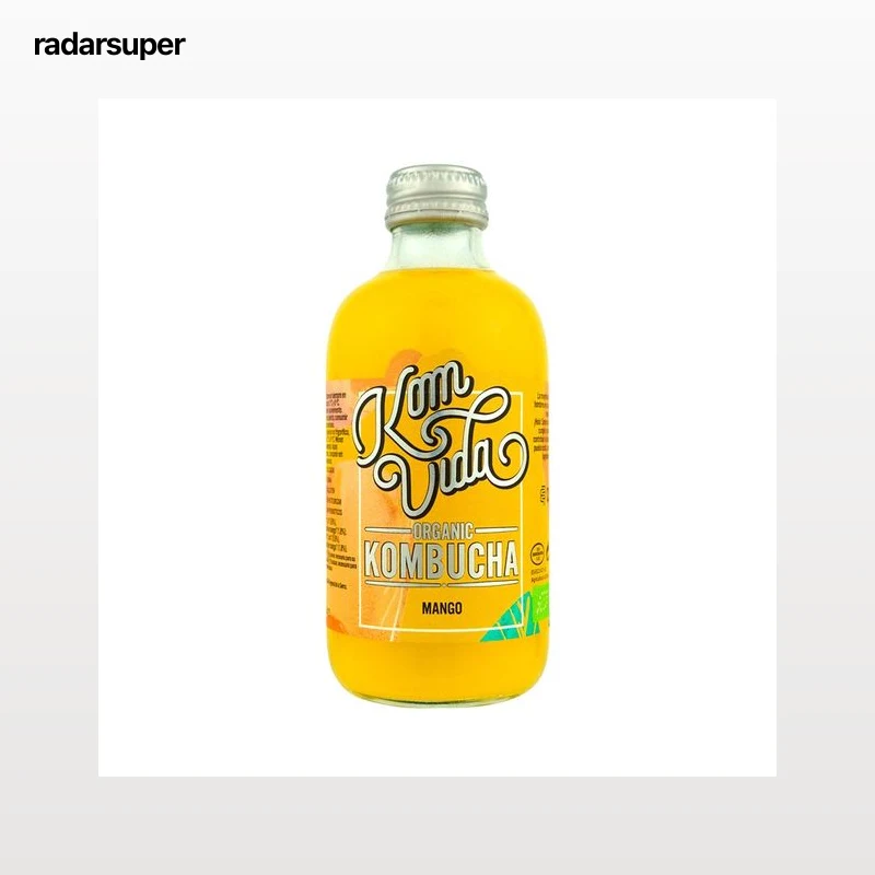 KOMVIDA Bio Kombucha (bebida de té fermentada) ecológica con sabor a mango 250 ml.